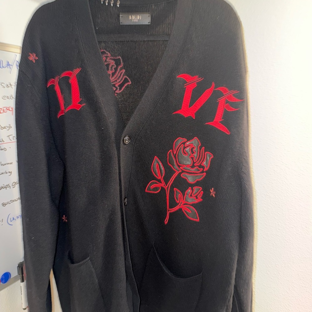 Black Cardigan with Red Rose Embroidery